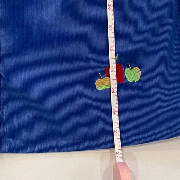 Quacker Factory Blue Corduroy Embroidered Button Down Shirt, Apple Print, Size S - Picture 13 of 13